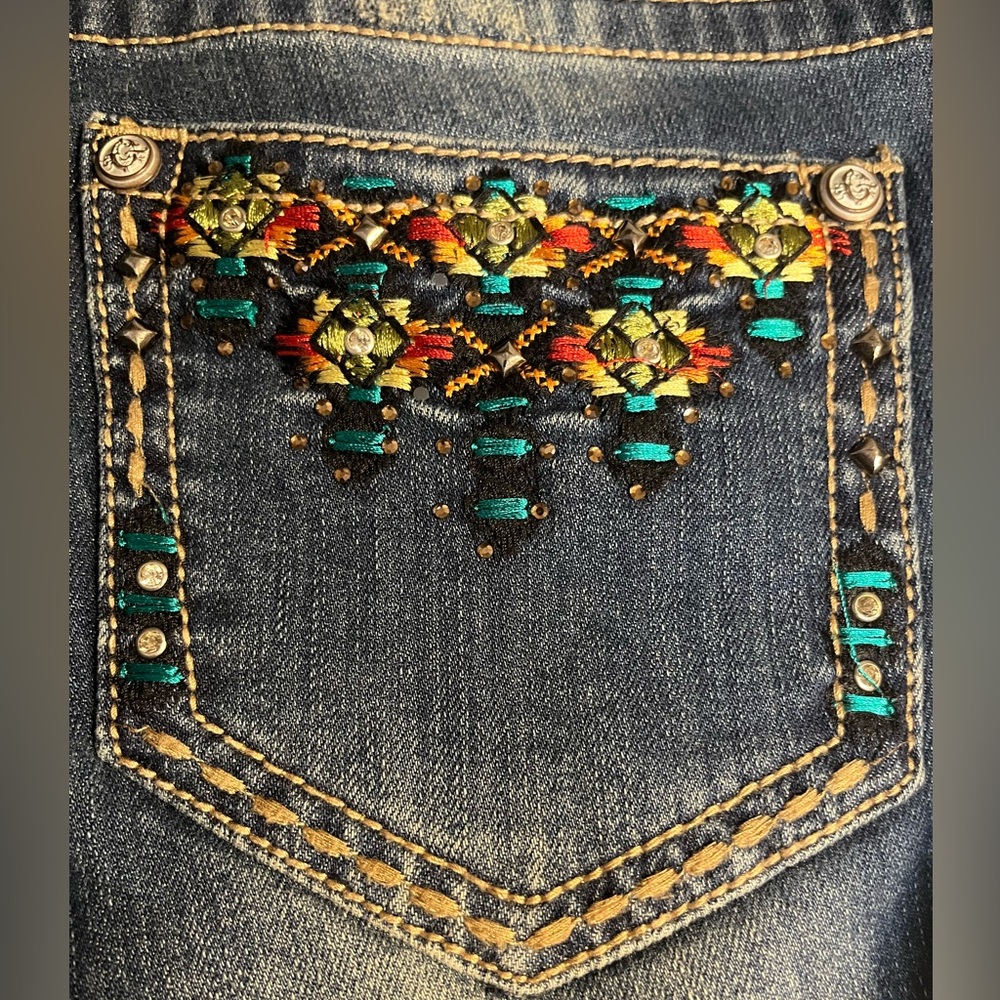 Vibrant Embroidered Skinny Jeans - Blue with Multicolor Details